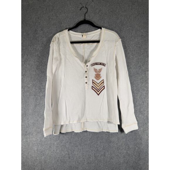 Free People Top Women Small White‎ Henley Bridge Park Thermal Long Sleeve - Picture 1 of 7